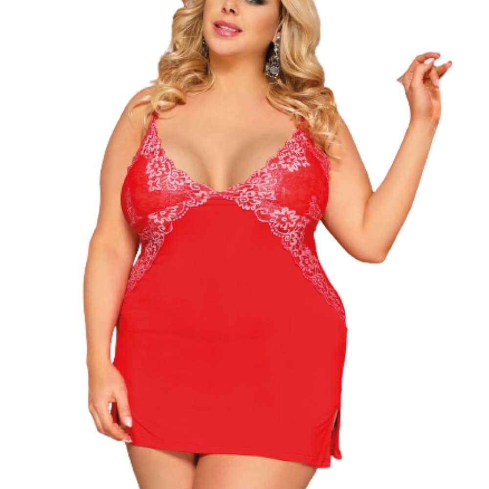 Red Nightdress w/ Thong Lingerie Nightie Sleepwear Fits Sizes XL-2XL (12-14) NWT